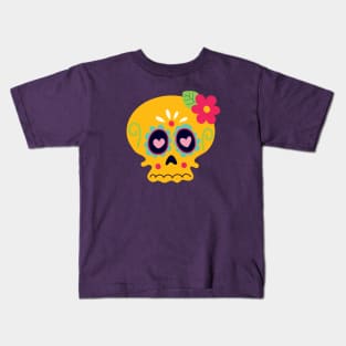 Yellow Sugar Skull Kids T-Shirt